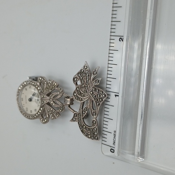 Marcasite Sterling Stamped Winton Brooch/Lapel Watch Working Late 1940 Era. - Picture 8 of 8